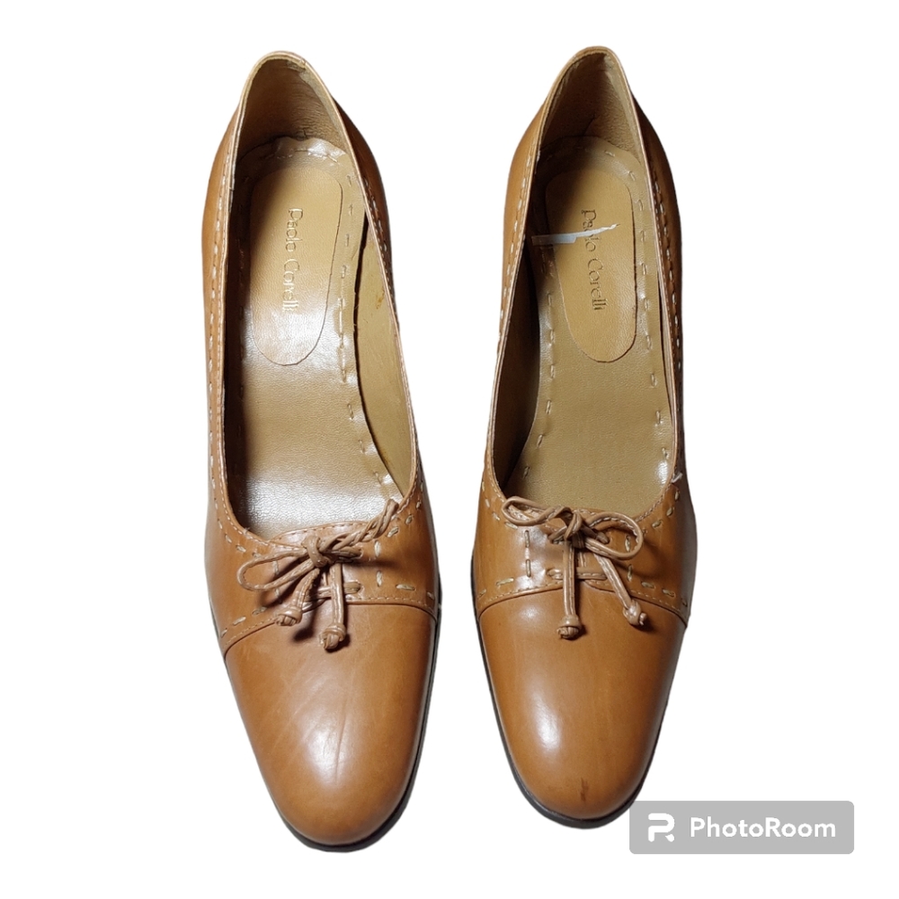 Paolo Corelli pump stacked heel 8M vintage leather upper bow detail Brazil